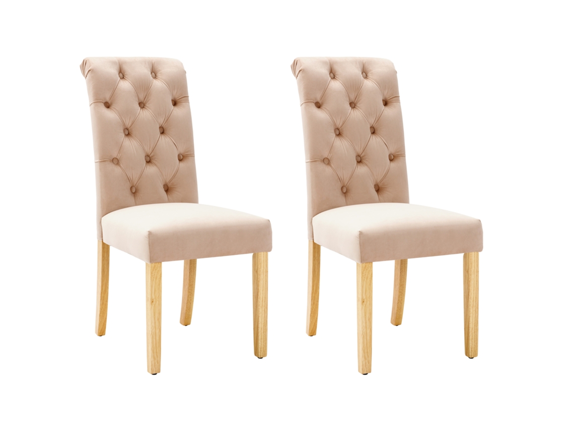 Juego de 2 sillas de terciopelo con patas de roble marrón Mobrio