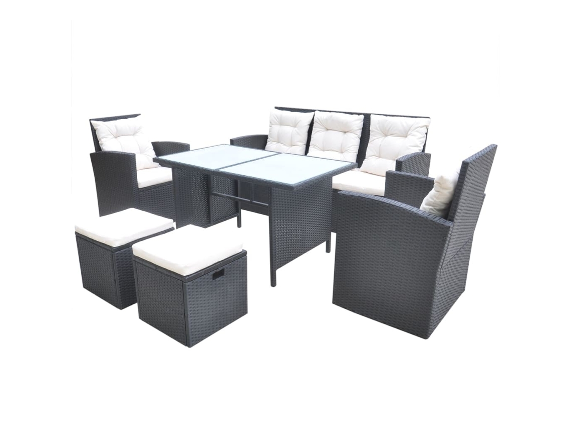 Conjunto 6 comedor de jardín VIDAXL y cojines ratán sintético negro
