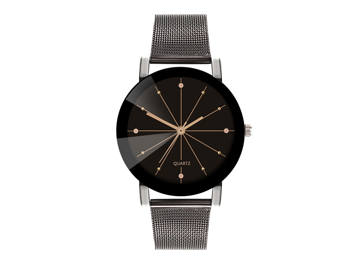 Reloj De Pulsera Unisex De Moda Con Correa De Malla Y Diamantes De Imitación - Negro Para Hombre