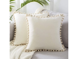 2026-funda De Almohada Decorativa Cuadrada De Terciopelo Suave 18x18 Con Bolas Para Sofá Cama, 2 Unidades, Crema