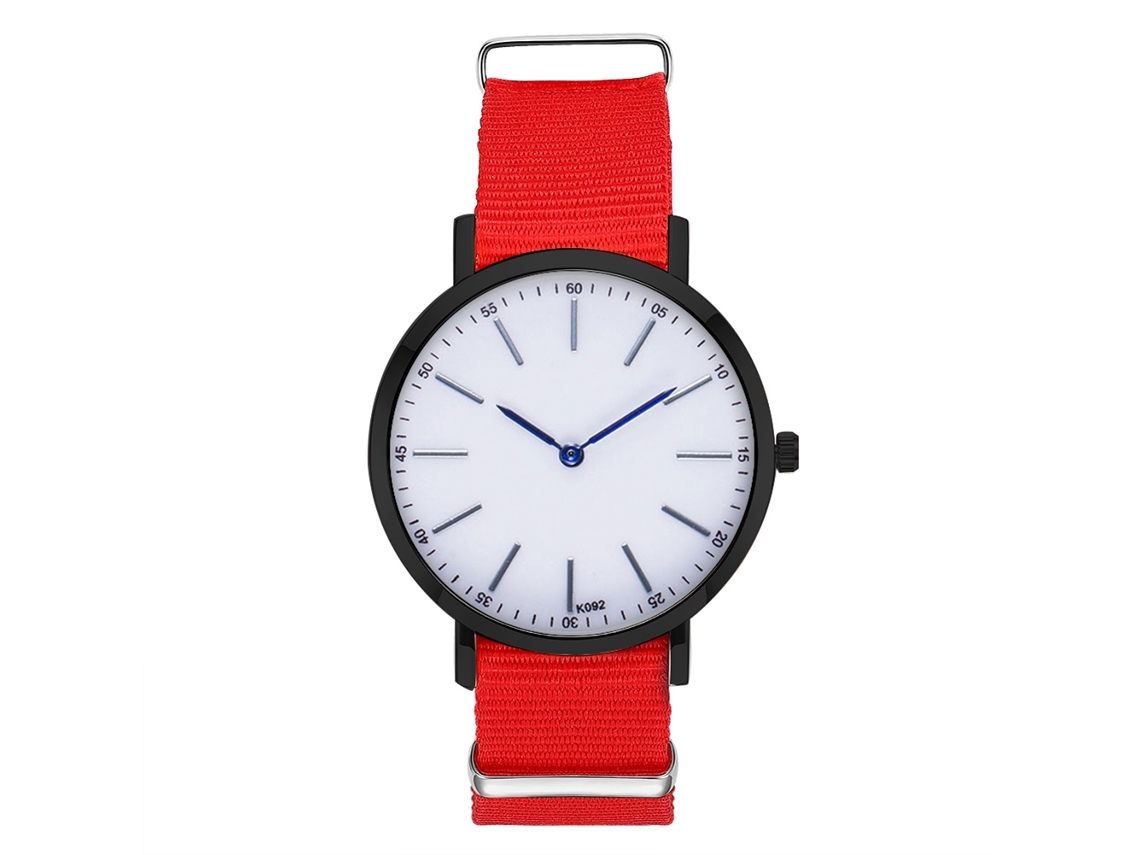 Reloj De Cuarzo Para Hombre Con Dial Redondo Y Correa De Nylon Casual Elegante Rojo