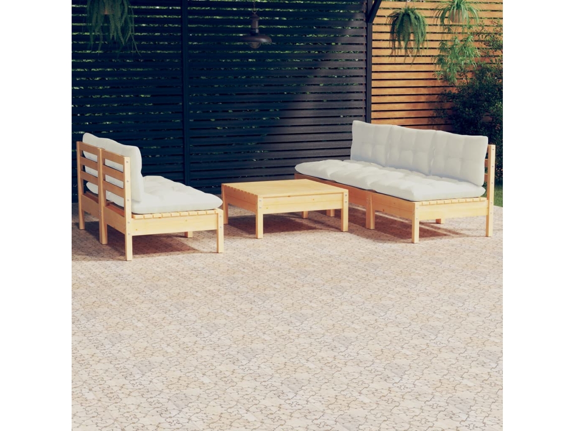 Conjunto de jardín de 6 piezas con cojines de pino crema DKD Home Decor