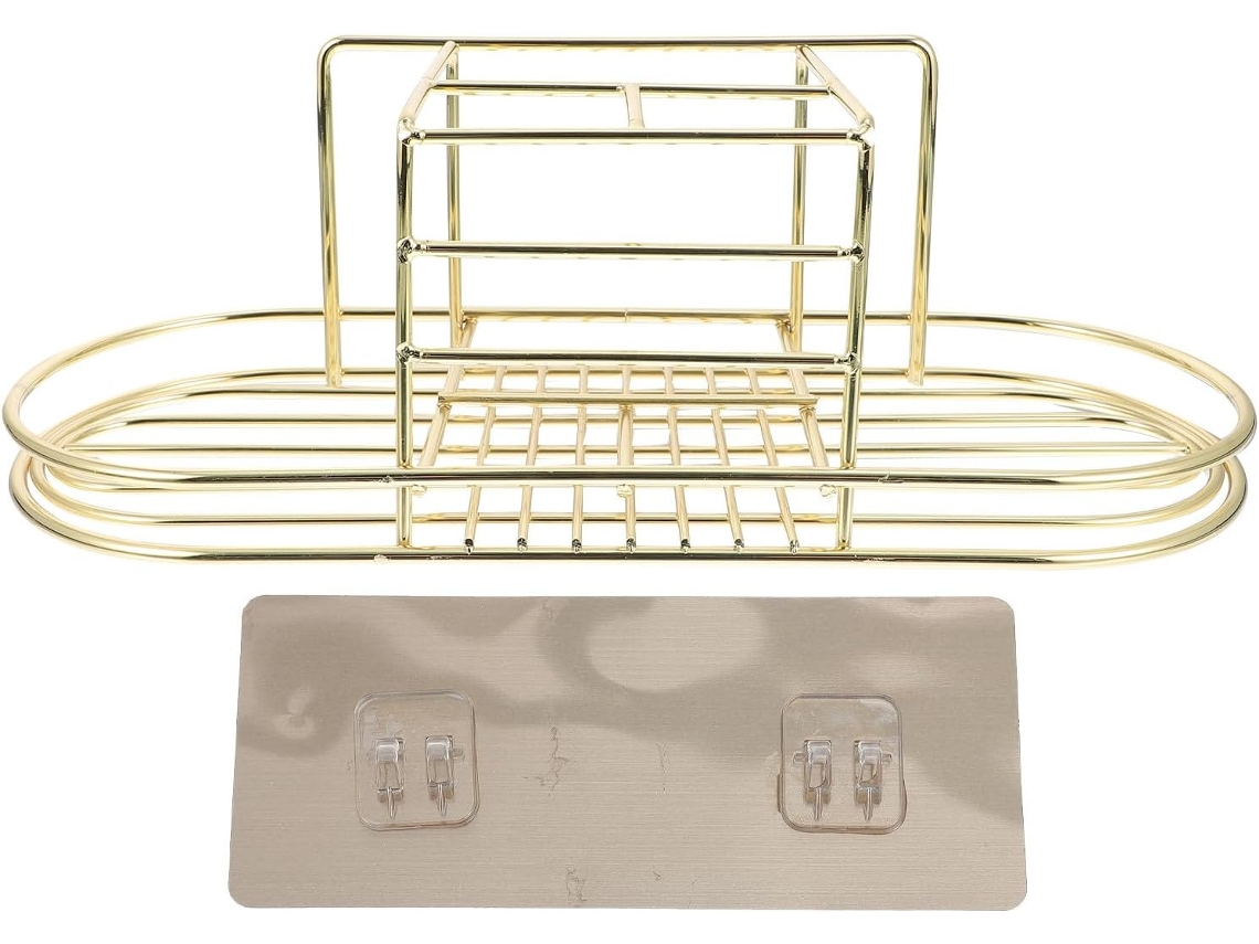 Estantería De Baño Práctica Y Dorada Con Base Antideslizante Para Guardar Accesorios.