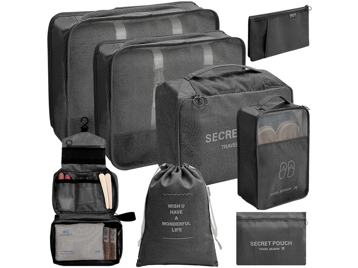 EIFSON - Paquete de 8 bolsas organizadoras para maletas con neceser (negro)