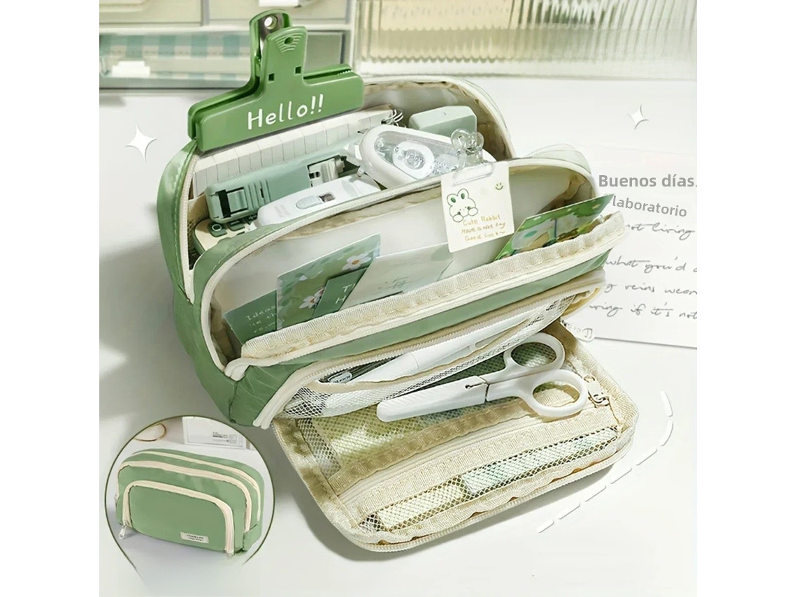 (verde) Lindo Estuche Para Lápices Multicapa, Gran Capacidad, Duradero.