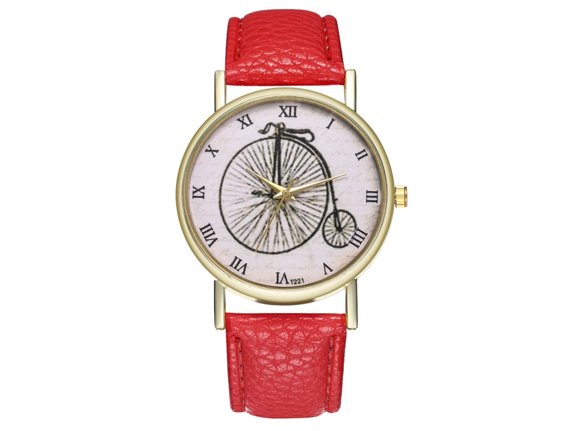 Reloj De Cuarzo Con Correa De Cuero Pu Moda Dial Redondo Pareja Pulsera Rojo