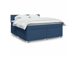 Cama Box Spring Con Colchón Tela Azul 180x200 Cm