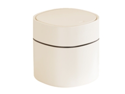 Papelera de escritorio Baok-Caneca Mini de plástico blanco crema con tapa abatible, fácil de limpiar y usar, 14x13cm, ideal para estudiar.