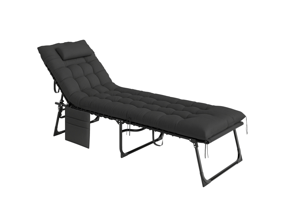 Chaise Longue Baño Sol, Cojín, Reclinable, 189x58x32,5cm, Negro