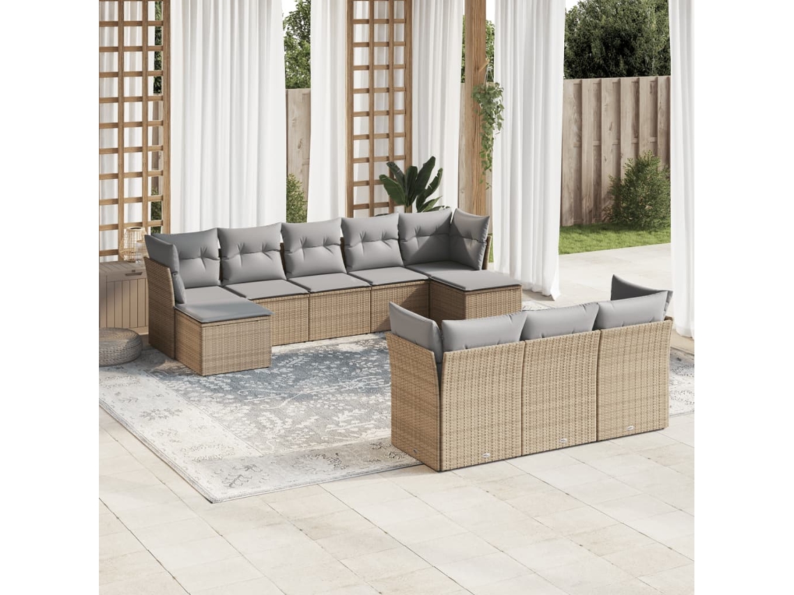 Conjunto de sofá de jardín de 10 piezas con cojines, mimbre sintético beige, Dkd Home Decor