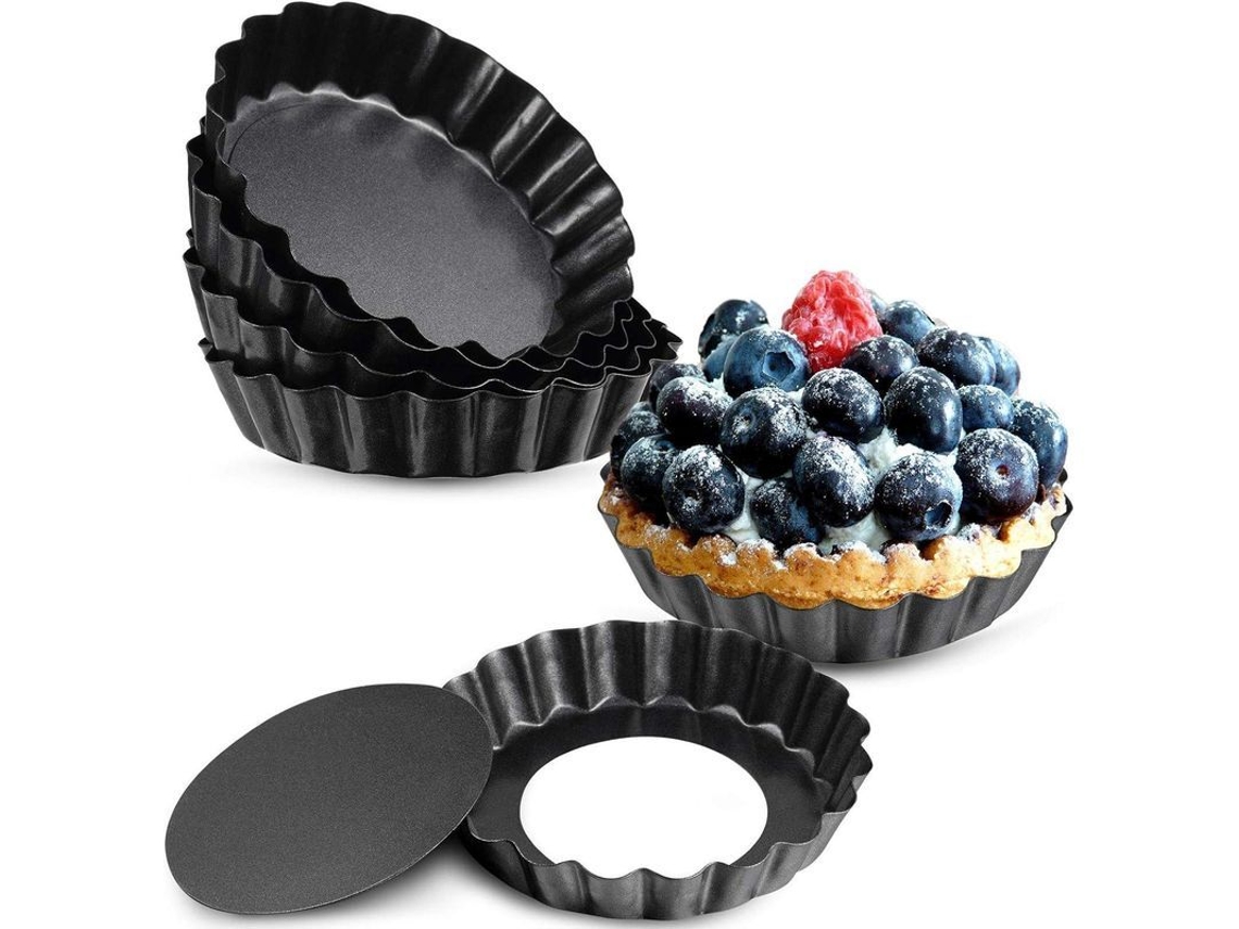 10 Mini Moldes Para Tartaletas De 10 Cm Con Base Desmontable Y Antiadherente Para Hornear Panes Y Postres.