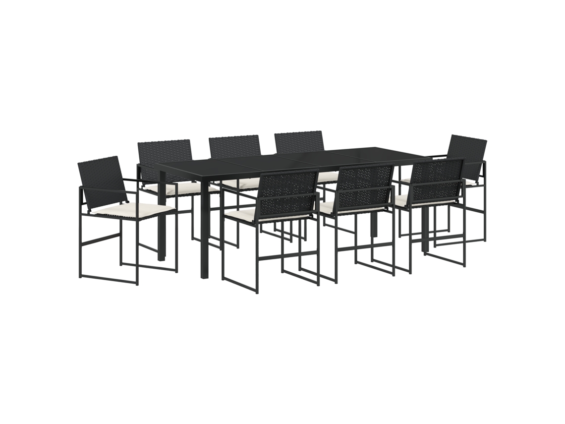 Conjunto de comedor de jardín VidaXL de 9 plazas con cojines de ratán de poliéster negro