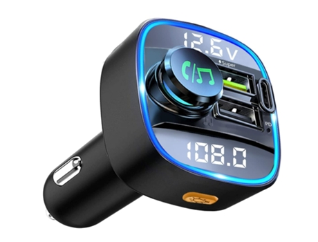 Transmisor Bluetooth para automóvil, transmisor FM Bluetooth 5.0 para automóvil, cargador rápido para automóvil PD3.0 tipo C 18W QC3.0 con carga US...