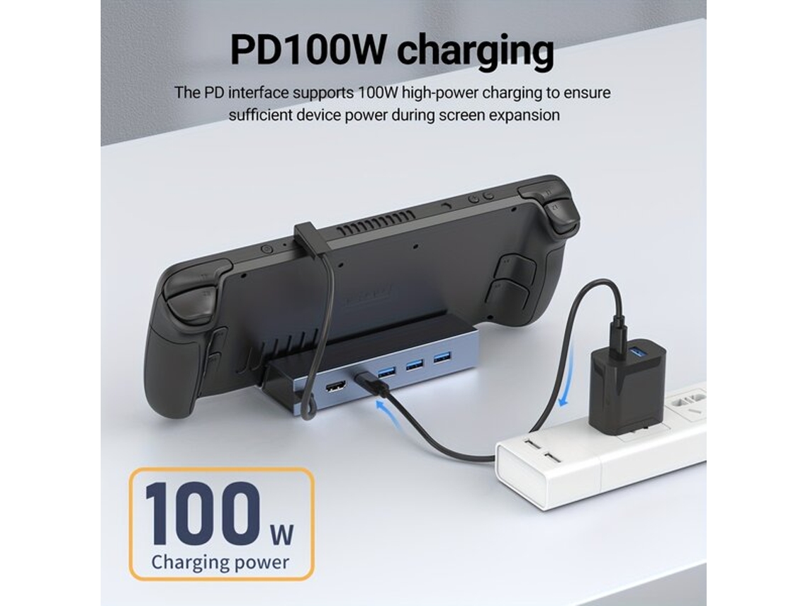 Base para Steam Deck con carga rápida de 100 W y HDMI 4K.vayotoy