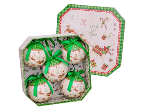 Caja Decorada Con 5 Bolas Navidad Trineo 70 Mm