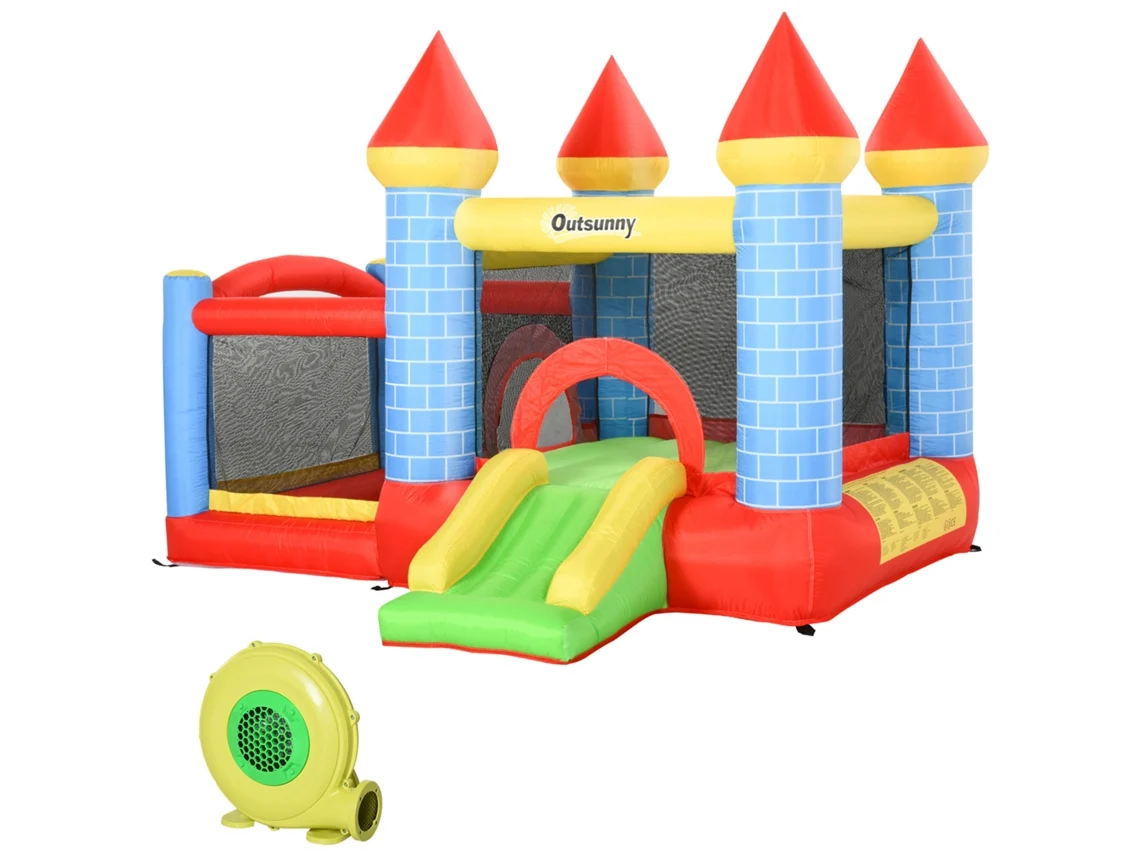 Castillo Hinchable Infantil, Tobogán, Cama Elástica, Inflador, Multicolor, 280x260x210