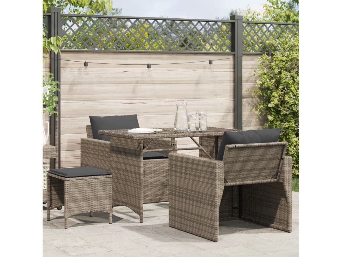 Conjunto de sofá de jardín de 4 piezas con cojines, ratán gris, DKD Home Decor
