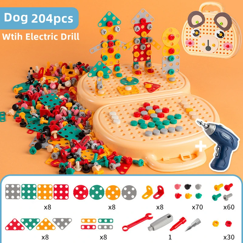 Kit de herramientas para niños (perro de dibujos animados), de 4 a 6 años, educativo Montessori, juguetes para el hogar.