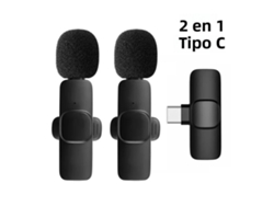 Micrófono de solapa omnidireccional inalámbrico con altavoz, 3,5 mm, portátil. Mdug (2 pares de cables tipo C)