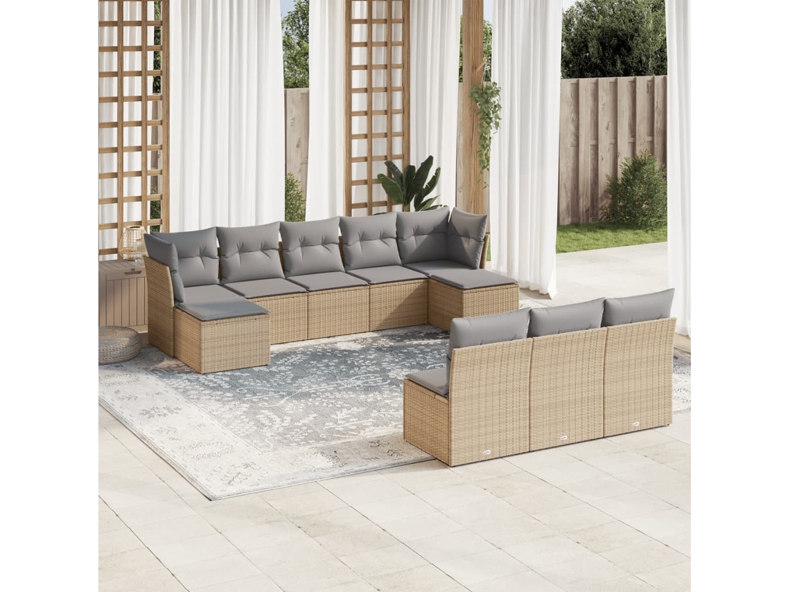 Conjunto de 10 sofás de jardín con cojines de mimbre beige de DKD Home Decor
