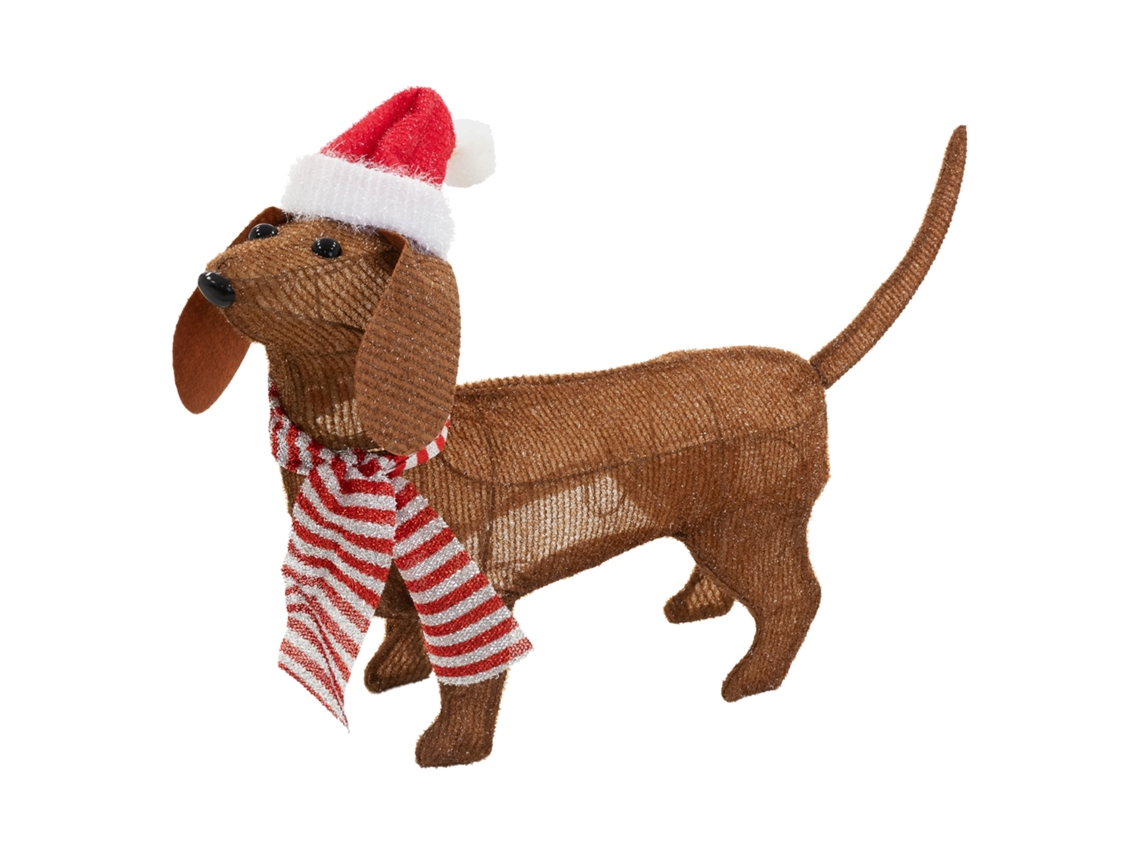 Decoración De Navidad Ecd Germany Perro Salchicha 60x43 Cm Con 40 Luces Led Blanco Cálido