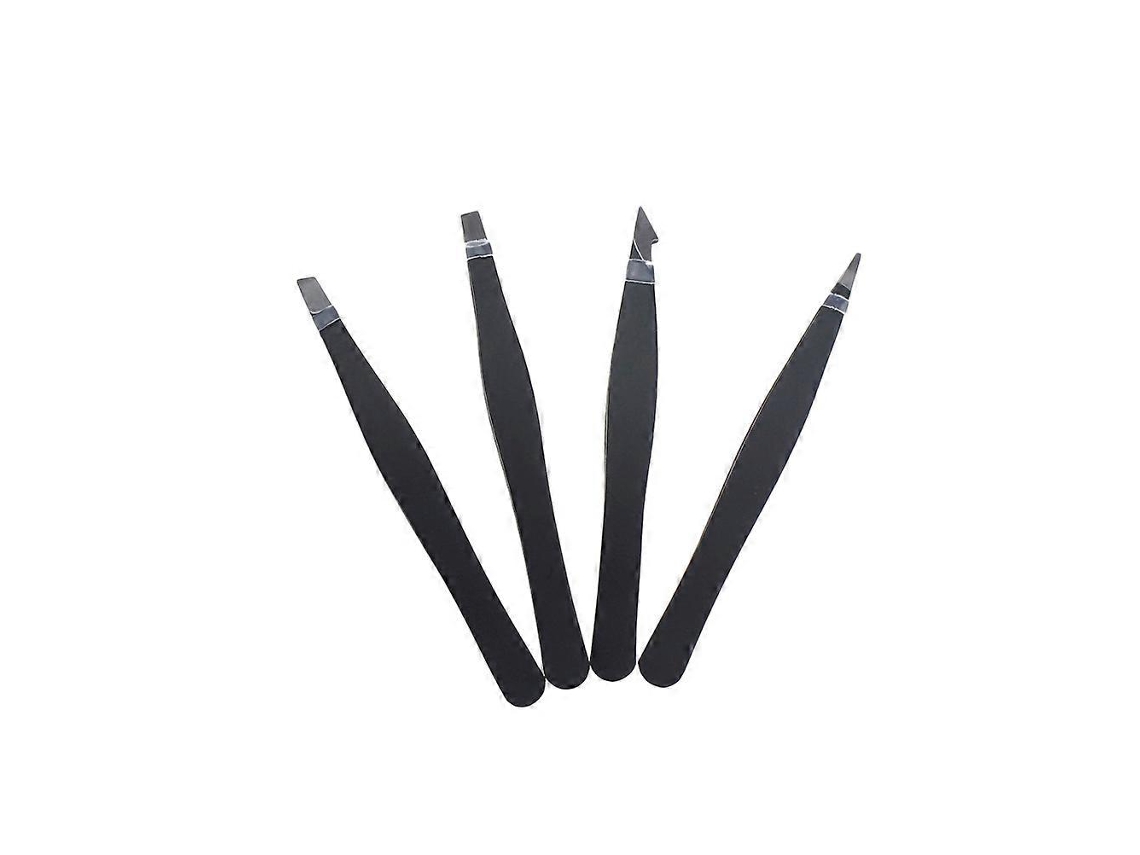 Kit De 4 Pinzas Para Cejas De Acero Inoxidable Con Diseño Ergonómico Y Bolsa De Almacenamiento Negro