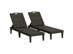 Pack 2 Tumbonas Exterior Pp, Reclinable, 187x56x28cm, Negro