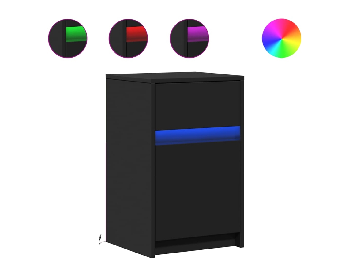 Maison Exclusive - Mesita De Noche Con Luces Led Madera De Ingeniería Negra
