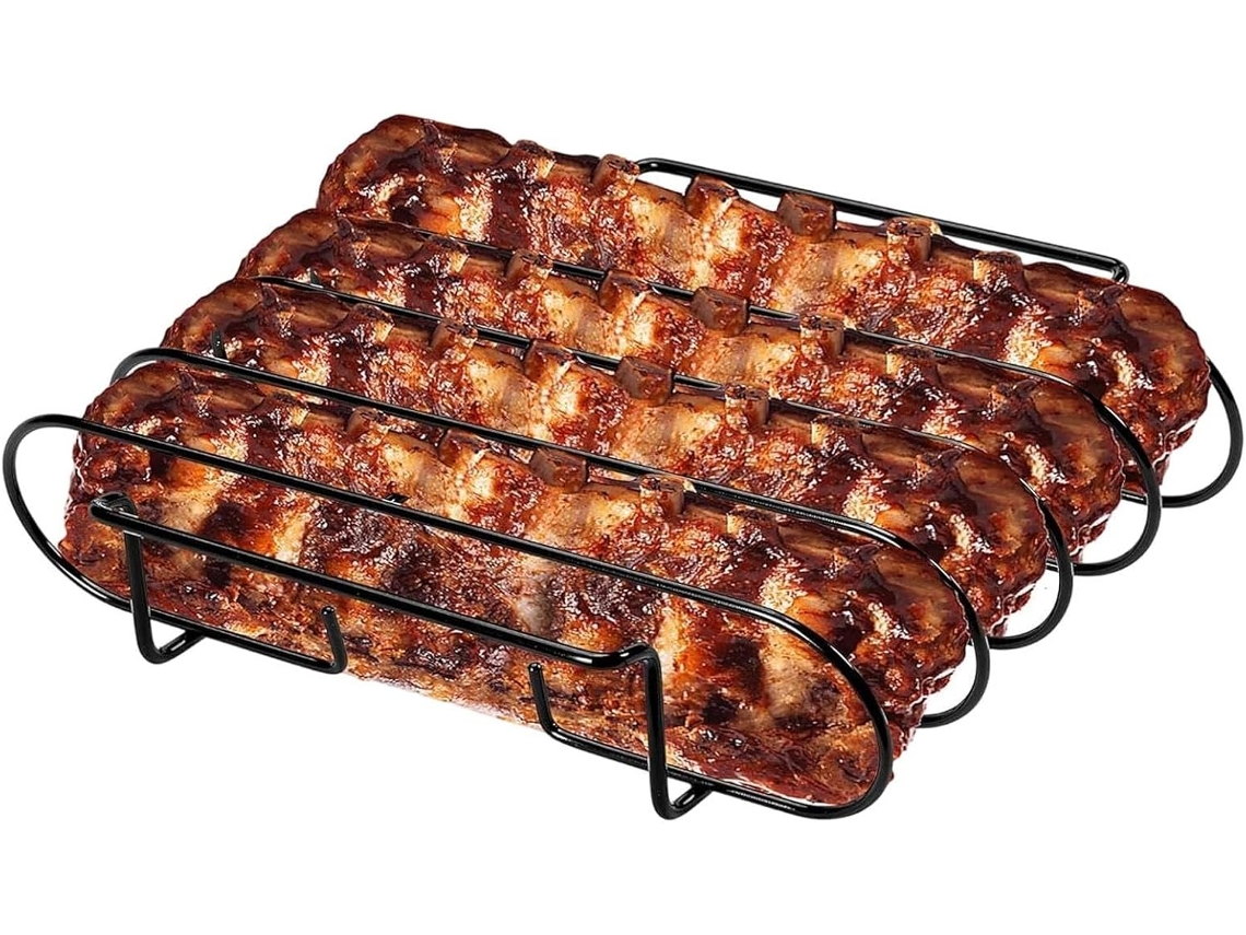 Parrilla Para Costillas Bbq – Soporte Vertical Robusto De Acero Inoxidable Con 4 Ranuras Soporte Para Carne Que Ahorra
