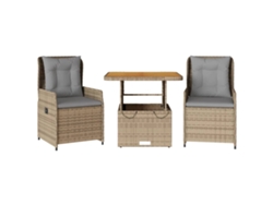 Conjunto de bistró de 3 piezas con cojines de mimbre, beige, EXCLUSIVO DE LA CASA