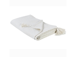 Colcha BELIANI Decorativa Borlas Lindula Algodón Blanco (150x200)