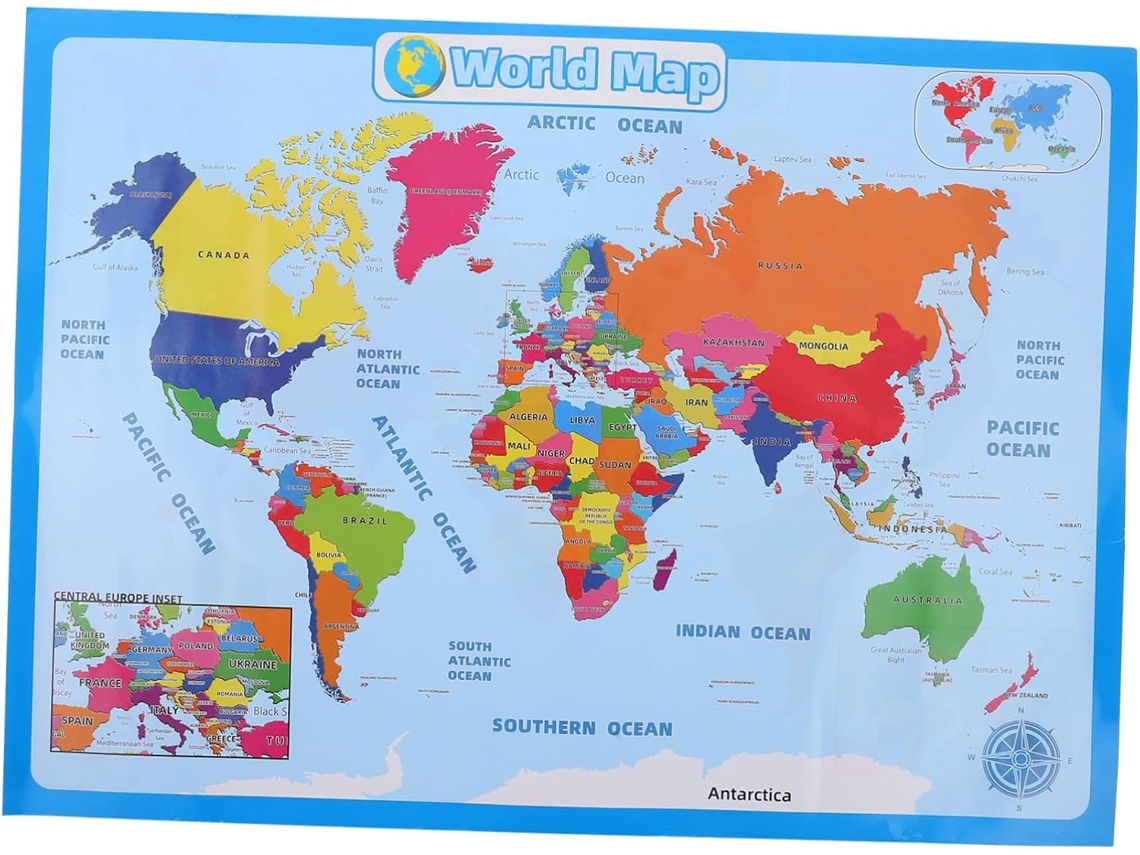 Juego De 3 Mapas Murales Del Mundo Para Niños, Pósteres Educativos De Geografía Para Preescolar.