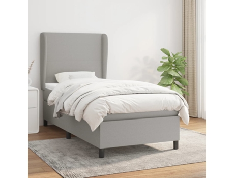 vidaXL Cama con somier y colchón 90x200 cm tela gris claro