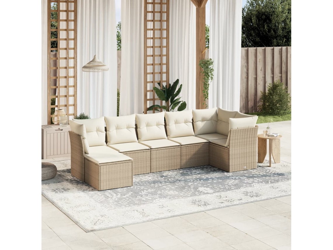 Conjunto de sofá de jardín de 7 piezas con cojines, mimbre sintético beige, Dkd Home Decor