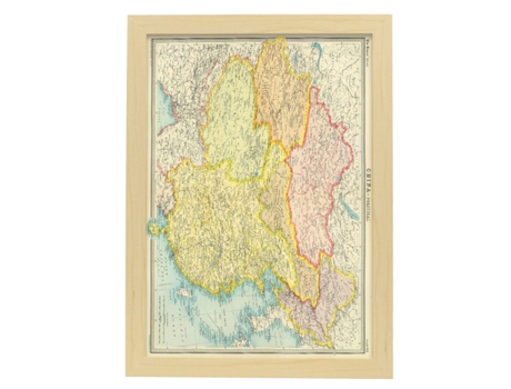 NACNIC Pósters Geográficos En Estilo Vintage Mapa Político De China Ilustraciones De Antiguos Mapamundis En Tonos Sepia Tamaño A4, Con Marco Blanco...
