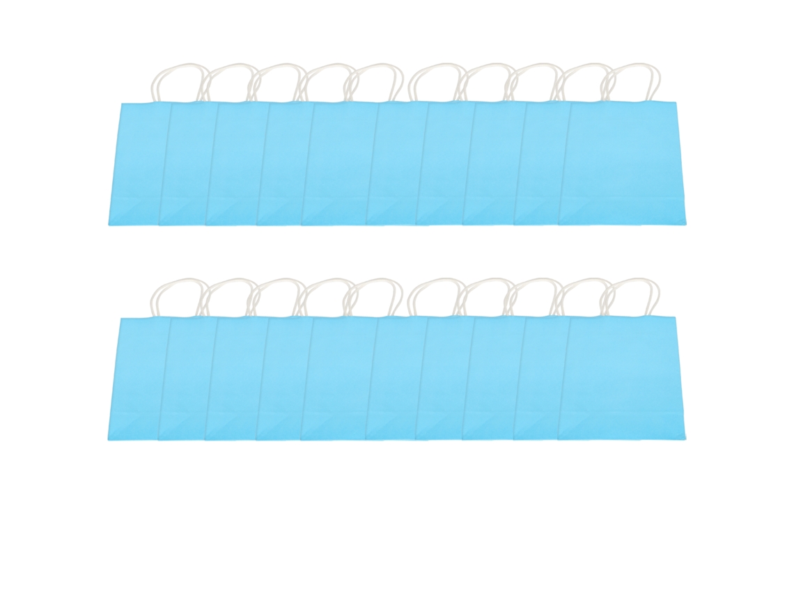 20 bolsas de papel kraft azules portátiles de 15 x 8 x 21 cm