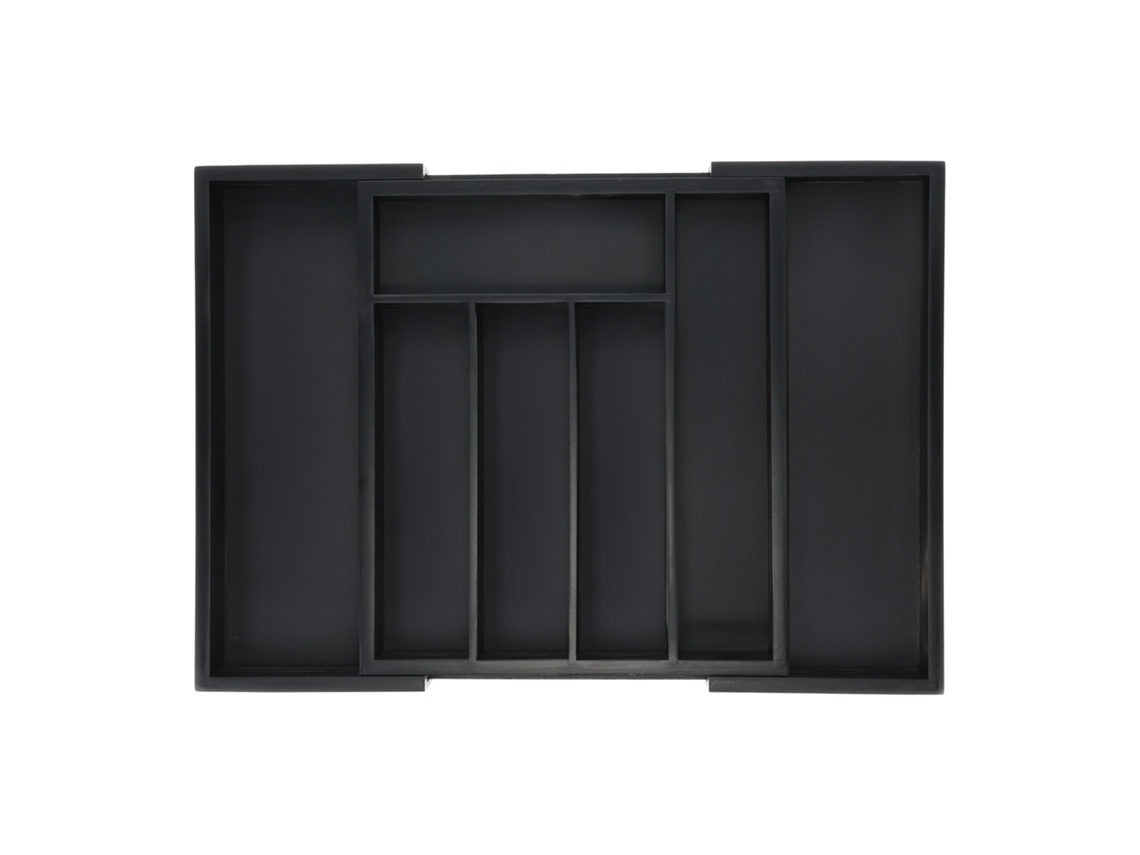 Relaxdays Cubertero Cajón Extensible, 5 A 7 Compartimentos, Organizador Cubiertos Y Utensilios, Bambú Y Mdf, Negro