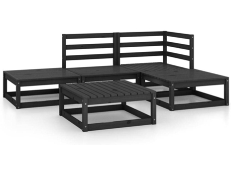 Conjunto 5 de muebles de jardín VIDAXL negro madera maciza de pino
