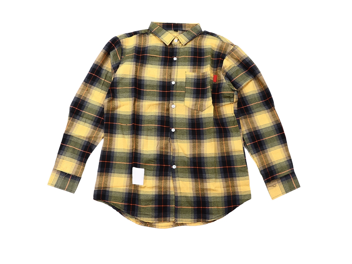 Camisa De Manga Larga Holgada A Cuadros Para Hombre Con Bolsillo, Algodón Transpirable, Amarilla, Talla 2xl (65-70 Kg)