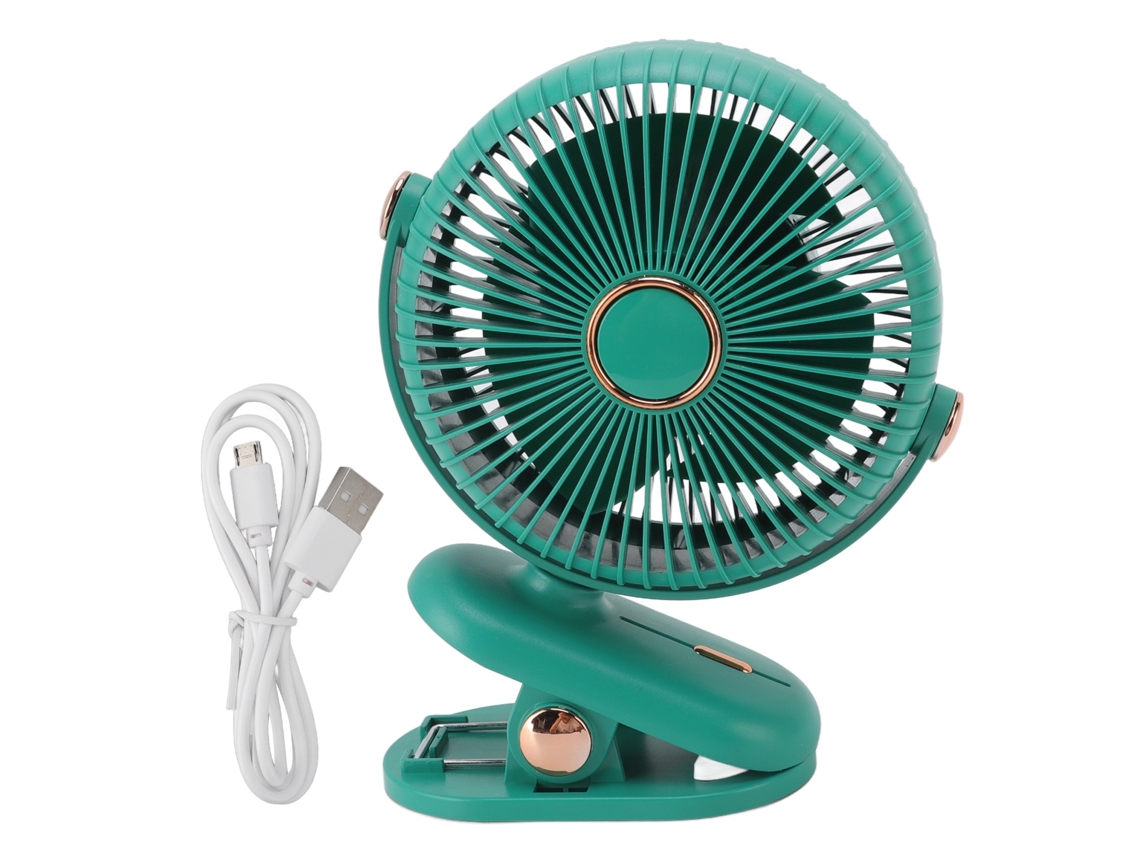 Ventilador De Mesa Con Pinza, 3 Velocidades, Diseño Seguro, Portátil, Compacto, Verde.