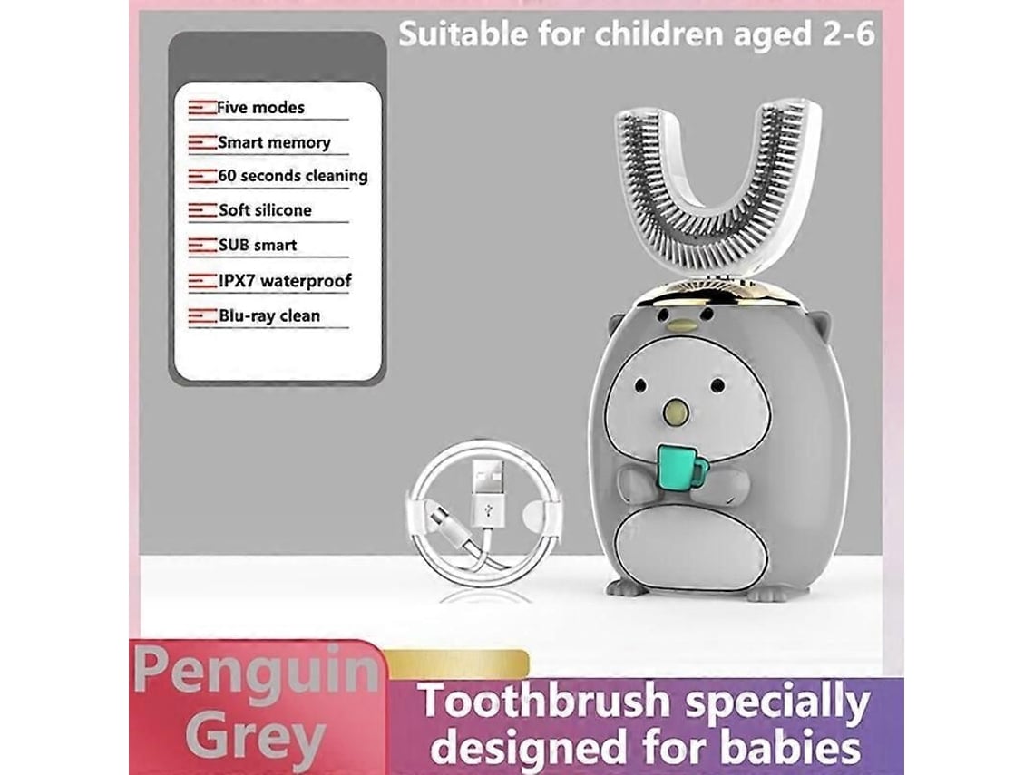 1 Escova De Dentes Elétrica Ultrassônica Inteligente Infantil Em Silicone, Formato De U, Recarregável Via Usb E Sem Fio