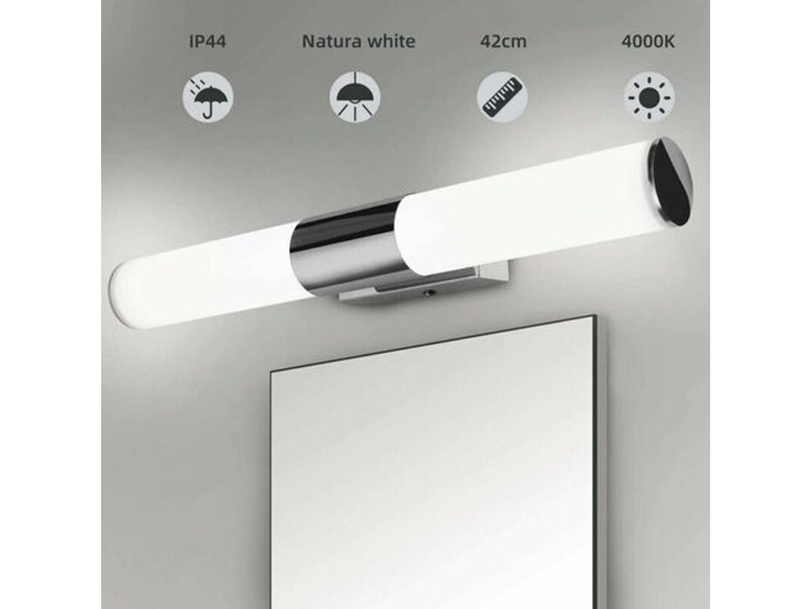 Aplique De Pared Led Para Espejo De Baño De 40 Cm, Luz Blanca Cálida, Ip44, Instalación Sin Taladros.