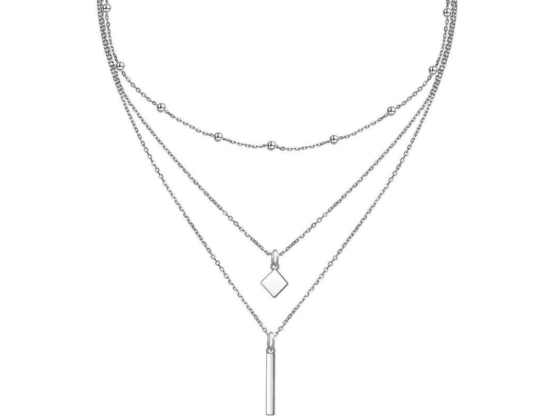 Cadena Colgante De Plata Esterlina S925 Multicapa Triple Larga Para Mujer Con Cierre Ajustable Padre