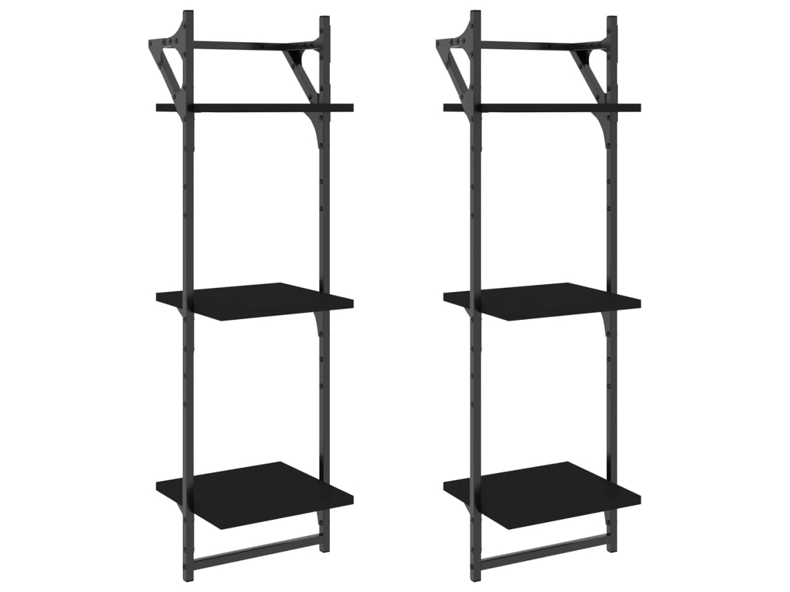 Maison Exclusive - Estantes De Pared 3 Niveles Con Barras 2 Uds Negro 30x25x100 Cm