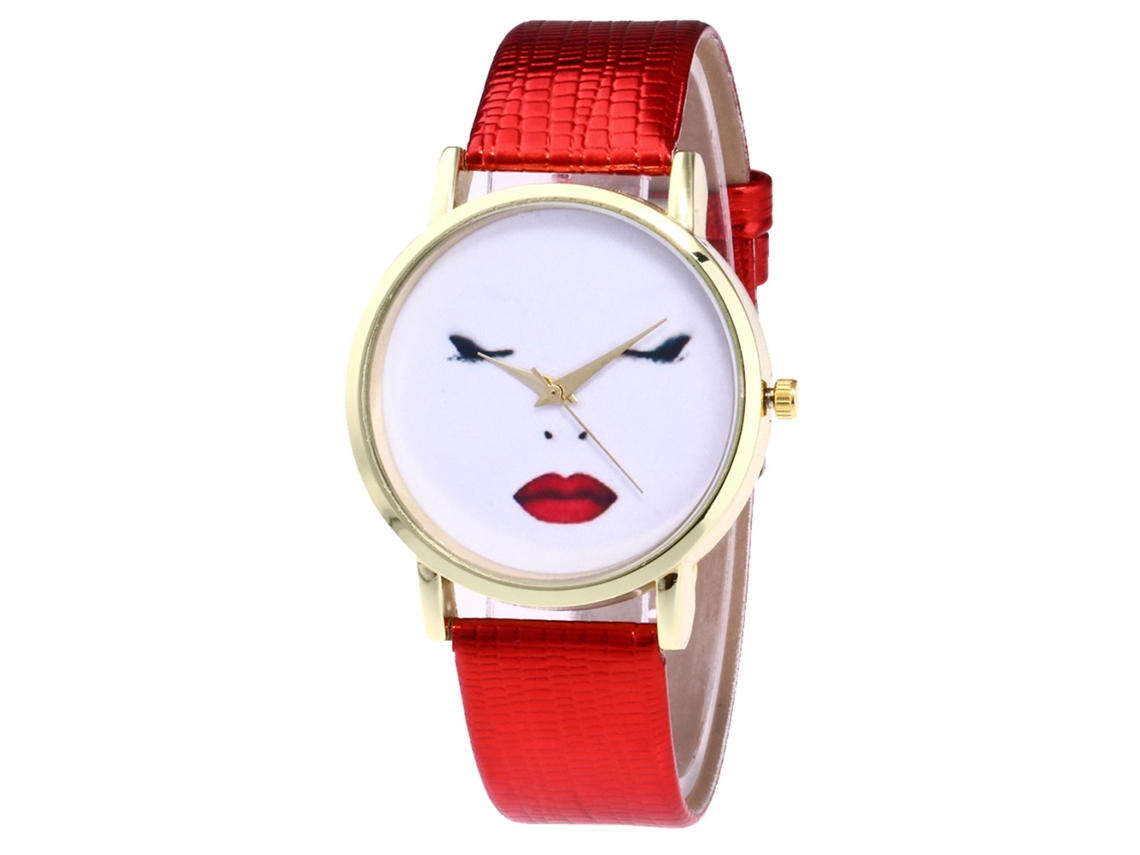 Reloj De Pulsera De Cuarzo Para Mujer Con Correa De Piel Sintética, Estilo Sencillo, Esfera Redonda Roja.