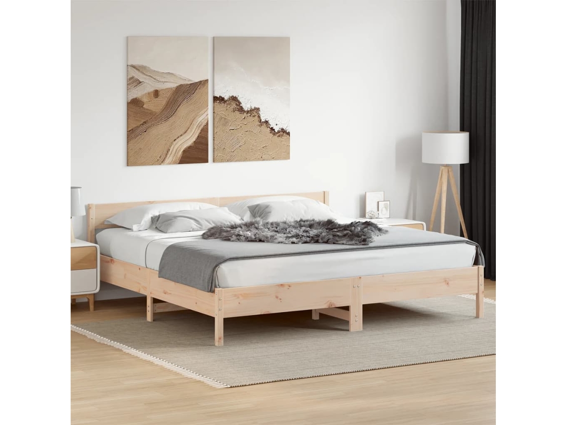 Estructura De Cama Sin Colchón Madera Maciza De Pino 180x200 Cm