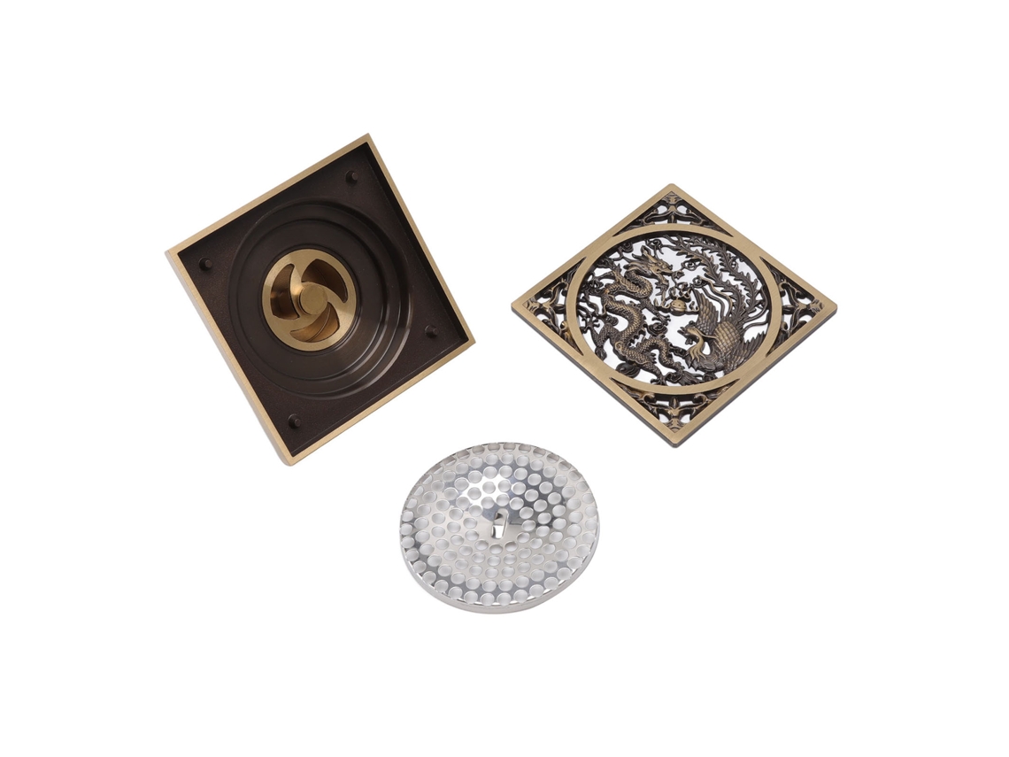 Desagüe de suelo cuadrado de estilo europeo antiguo para ducha, cocina y baño.