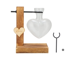 Jarrón De Cristal Hidropónico Con Soporte De Madera Para Decoración De Mesas De Interior.