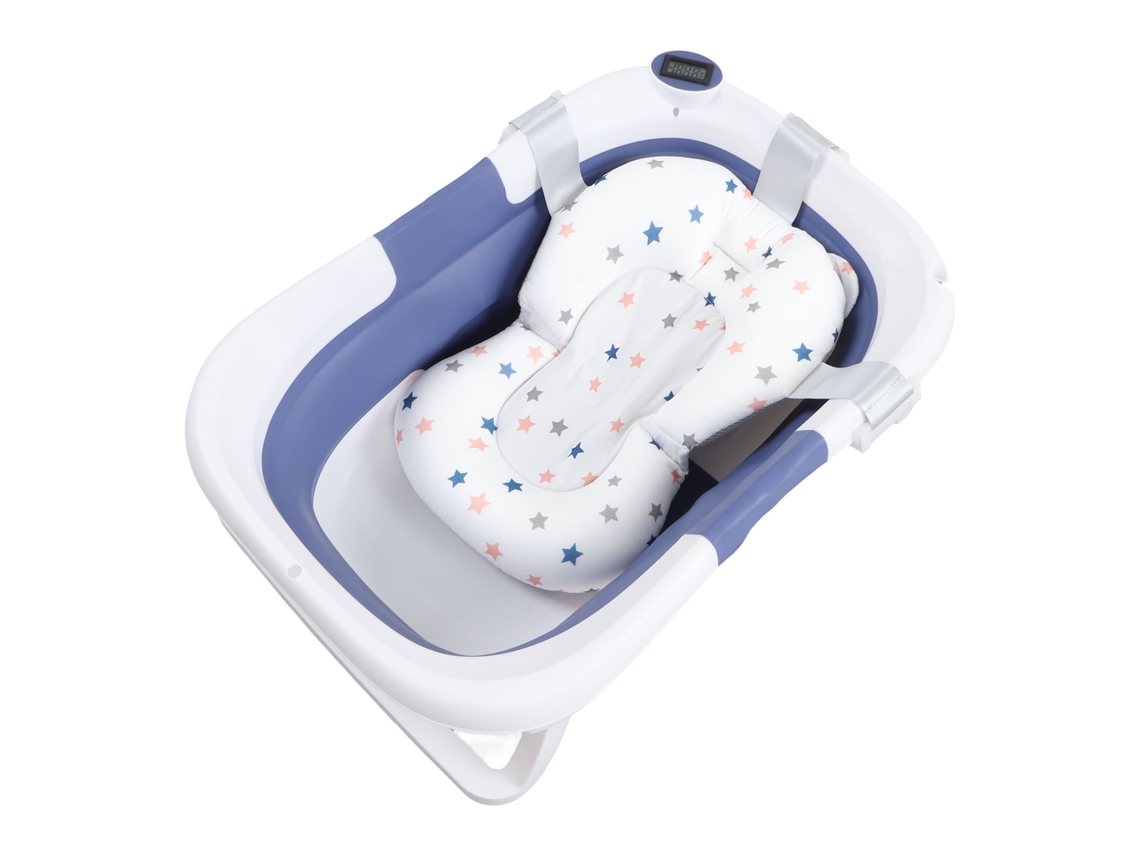 Bañera Plegable Para Bebé Con Orificio De Drenaje Y Almohada Antideslizante - Azul