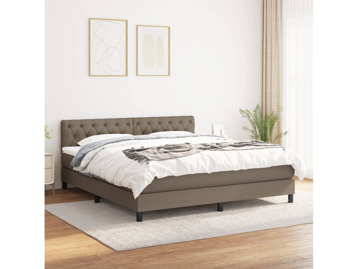 Cama Box Spring Con Colchón Tela Gris Taupe 160x200 Cm